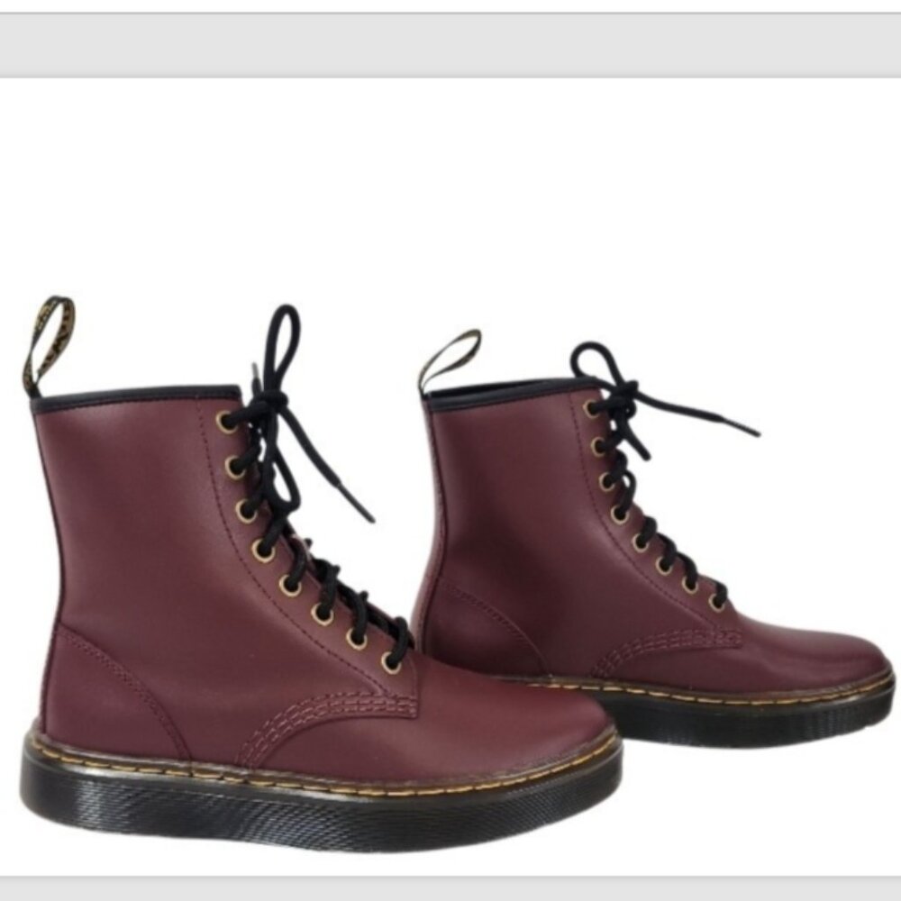 Dr Martens Zavala Burgundy Leather Combat Boots Unisex